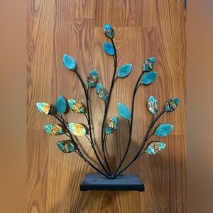 Decorative leaves piece turquoise and brown